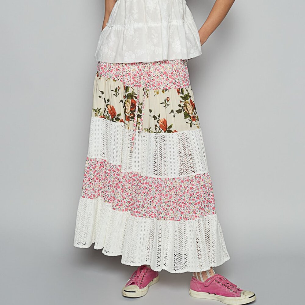 POL Floral Skirt in Ivory Multi